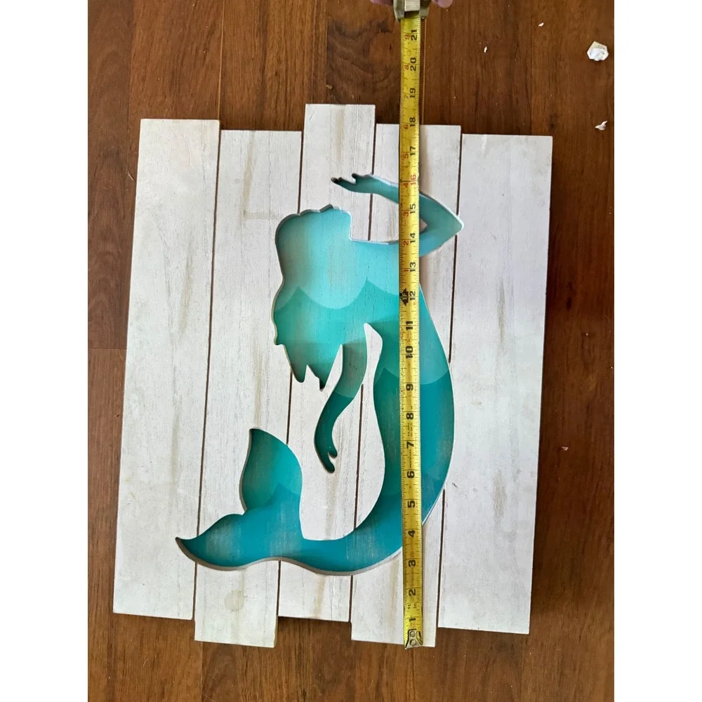 Coastal Wood‎ Plank Mermaid Wall Art Cutout Teal Ombre Beach Decor 20x16